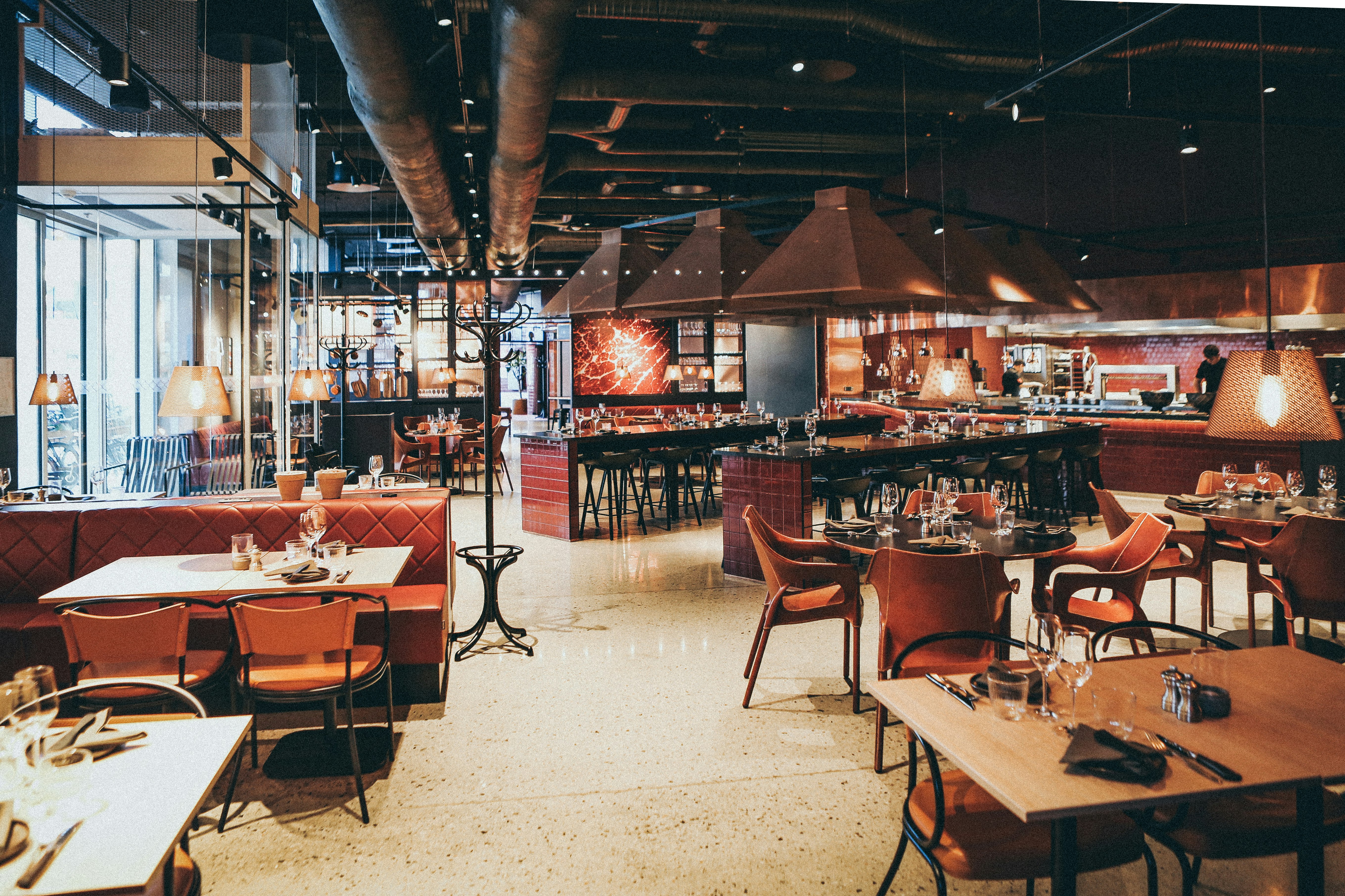 Eco restaurant interior with natural materials